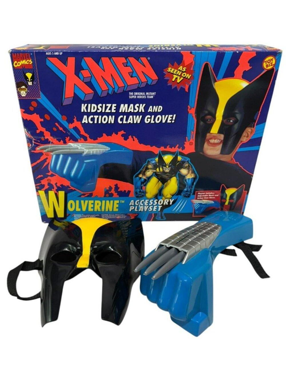 W/ BOX Vintage 1994 Wolverine Kidsize Mask & Action Claw Glove X-Men Toy Biz